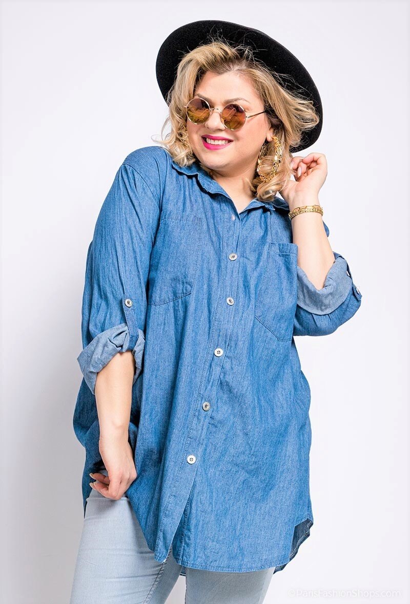Plus Size Long Denim Shirt