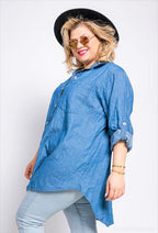 Plus Size Lång Denimskjorta