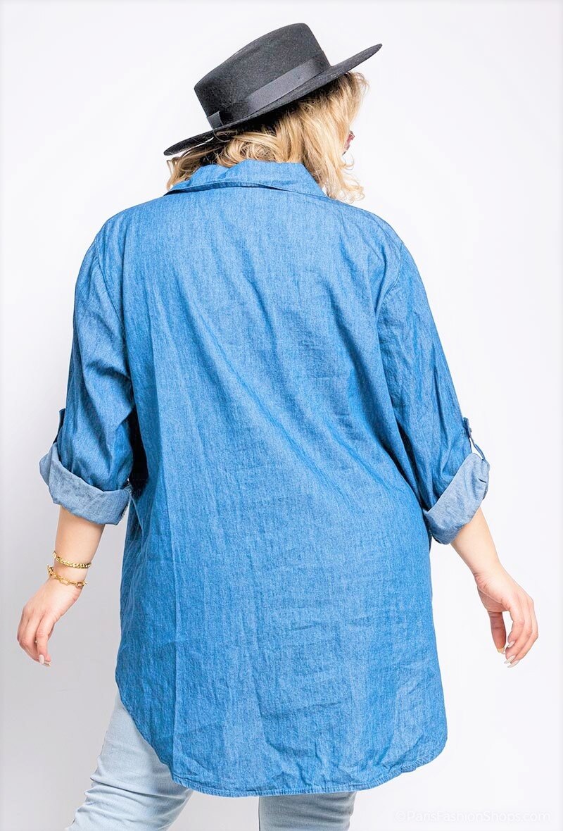 Plus Size Lång Denimskjorta