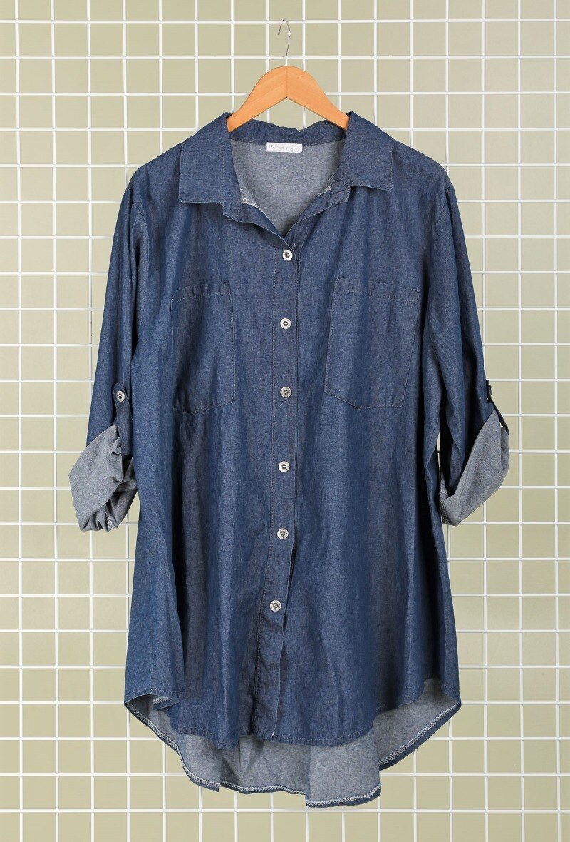 Plus Size Lång Denimskjorta