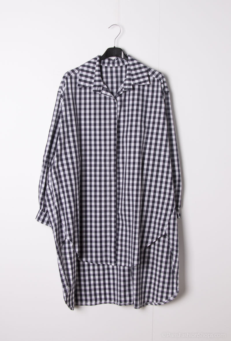 Plus Size Lång Rutig Poplin Skjorta