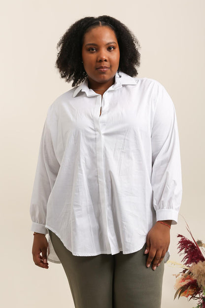 Plus Size Long plain poplin cotton shirt