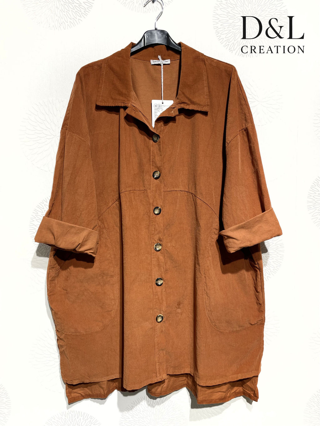 Long velvet shirt 100% cotton sizes 38 to 52 i Plus Size
