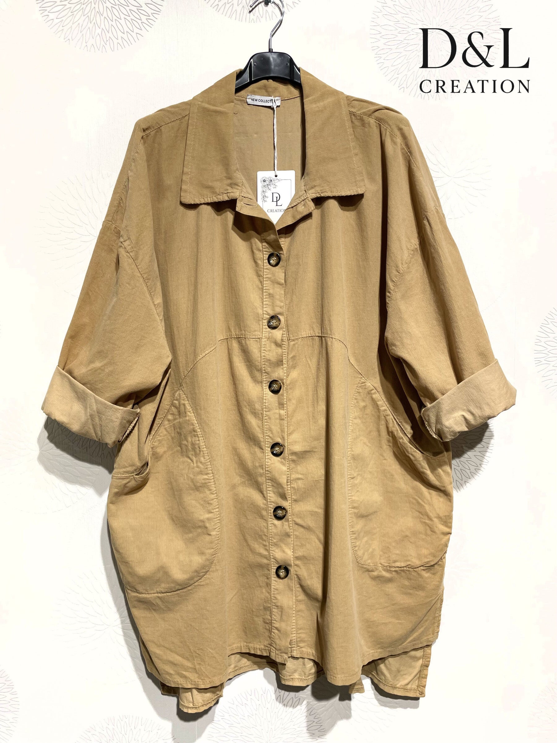 Long velvet shirt 100% cotton sizes 38 to 52 i Plus Size