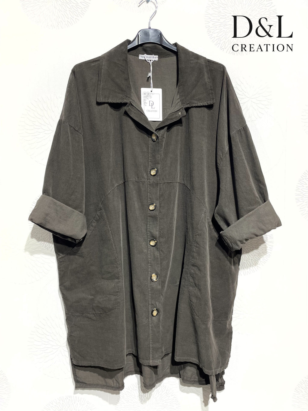 Long velvet shirt 100% cotton sizes 38 to 52 i Plus Size