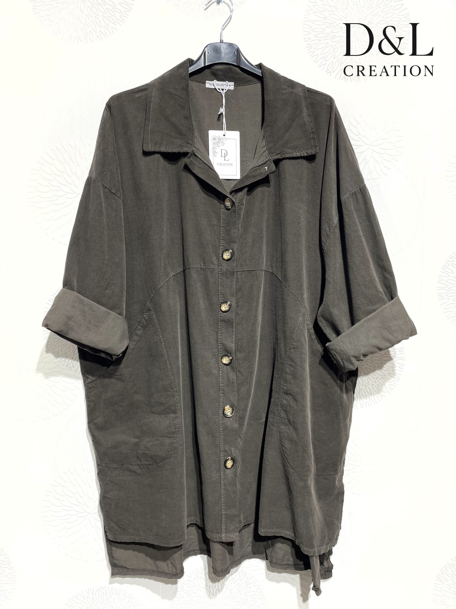 Long velvet shirt 100% cotton sizes 38 to 52 i Plus Size