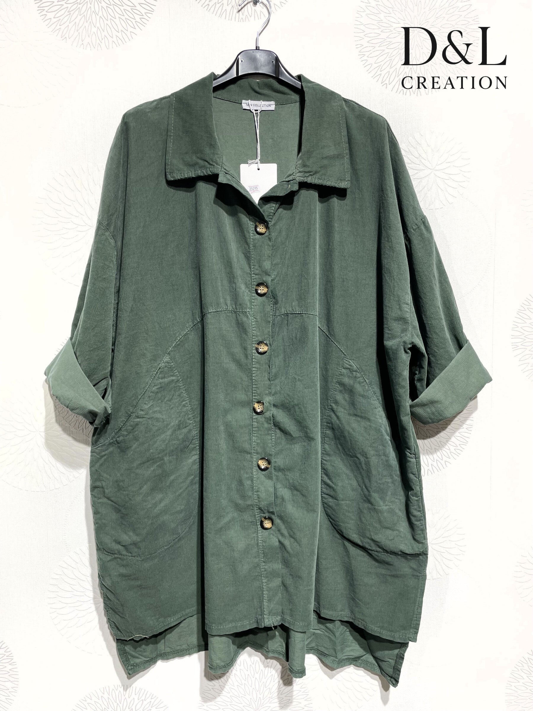 Long velvet shirt 100% cotton sizes 38 to 52 i Plus Size