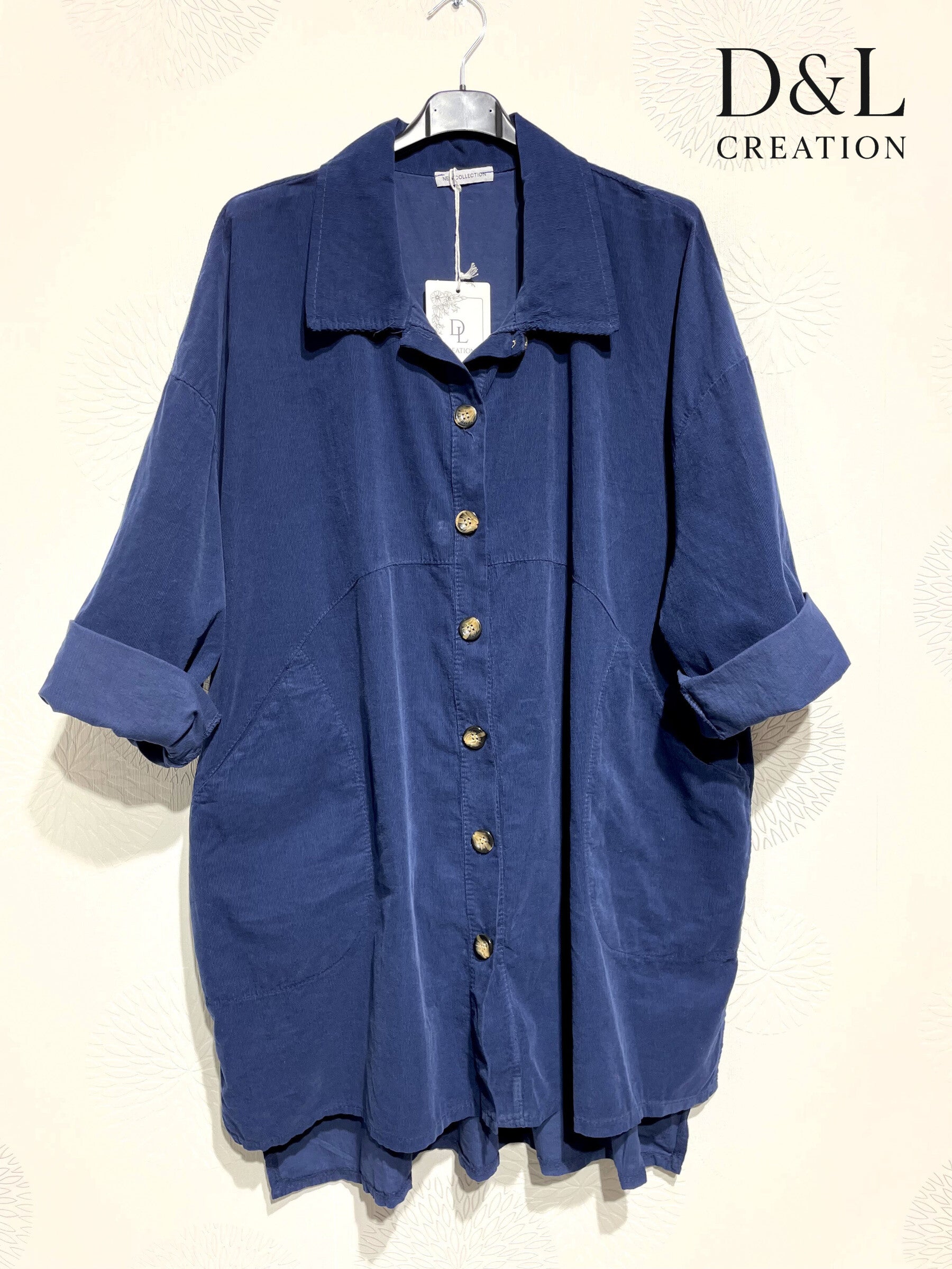 Long velvet shirt 100% cotton sizes 38 to 52 i Plus Size