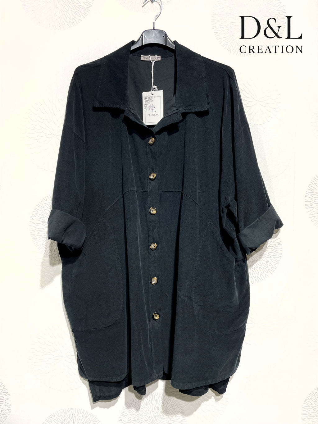 Long velvet shirt 100% cotton sizes 38 to 52 i Plus Size