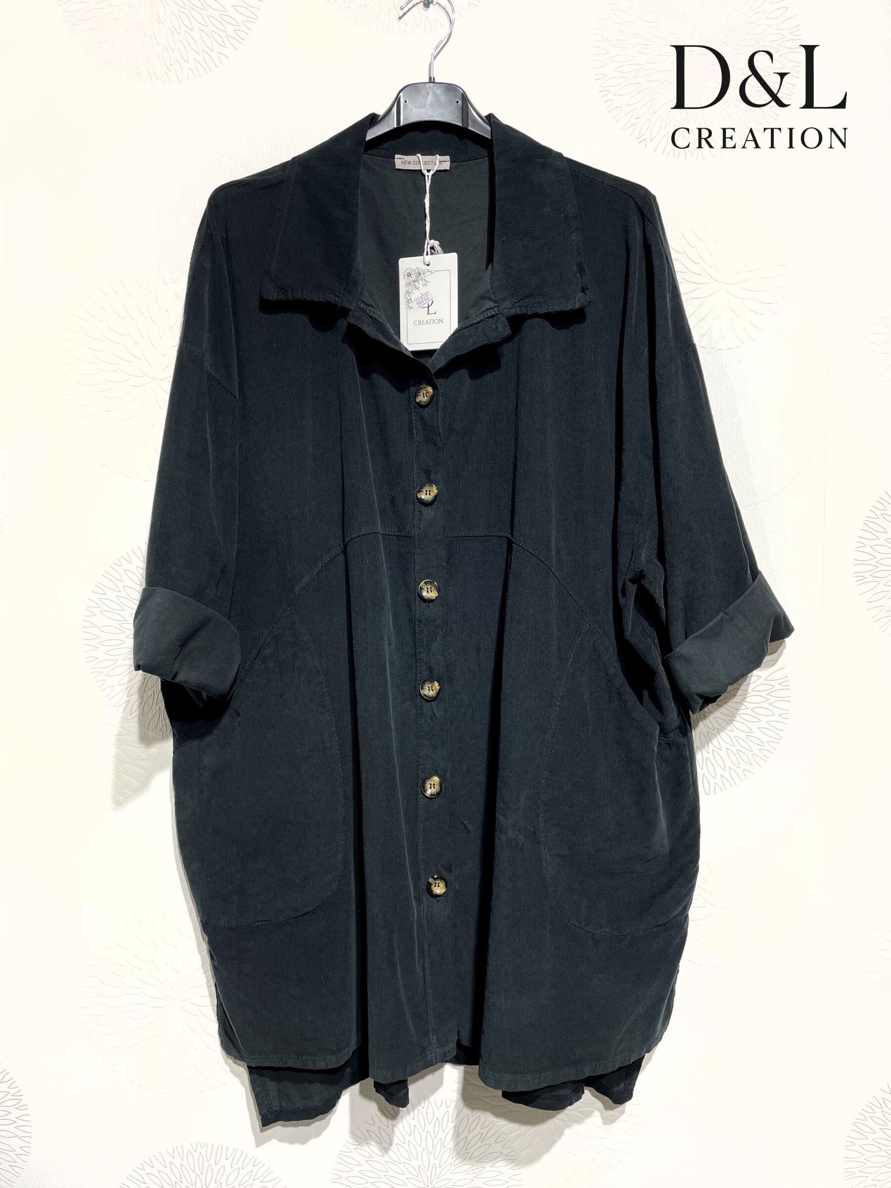 Long velvet shirt 100% cotton sizes 38 to 52 i Plus Size
