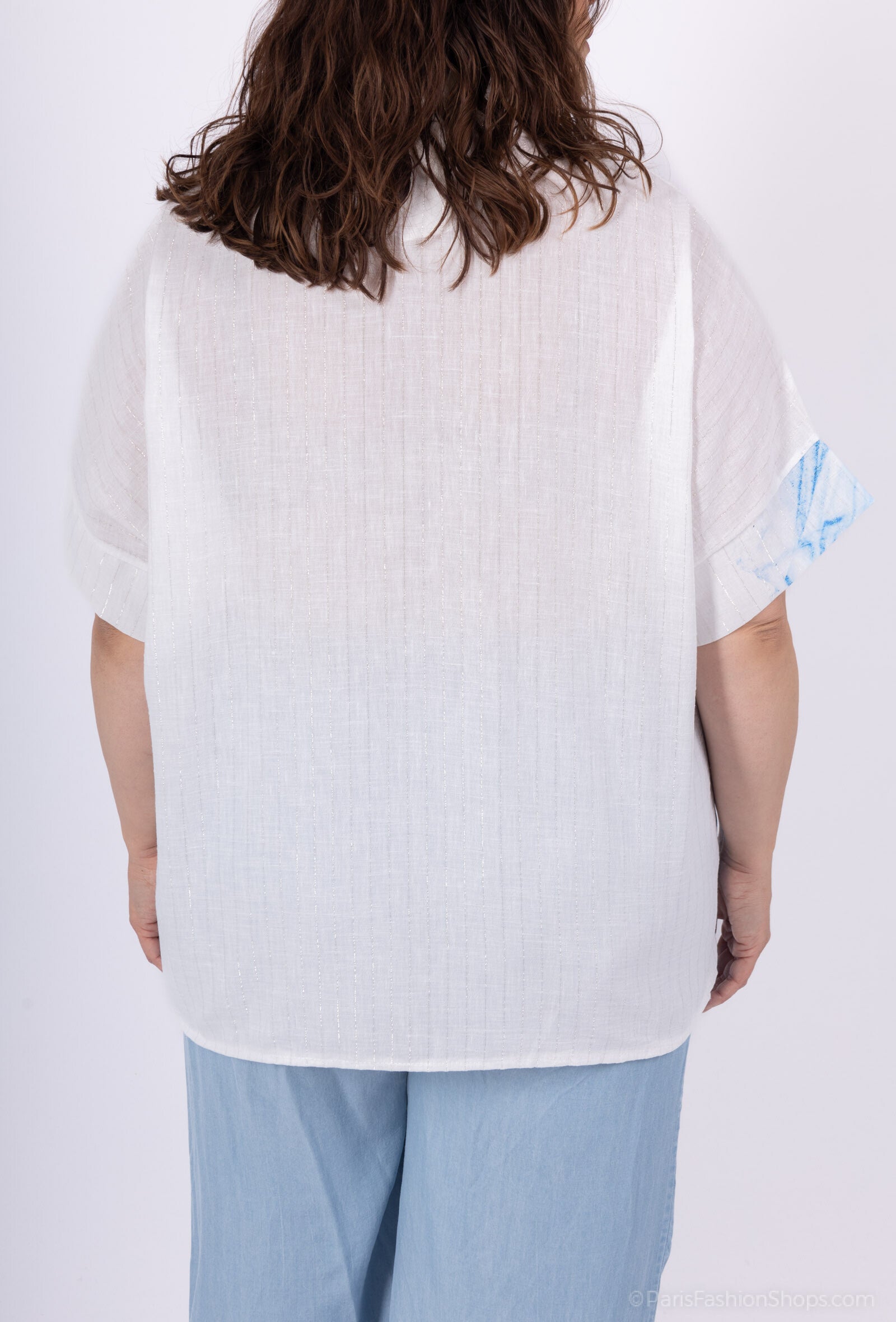 Plus Size Kortärmad Skjorta med Silverränder
