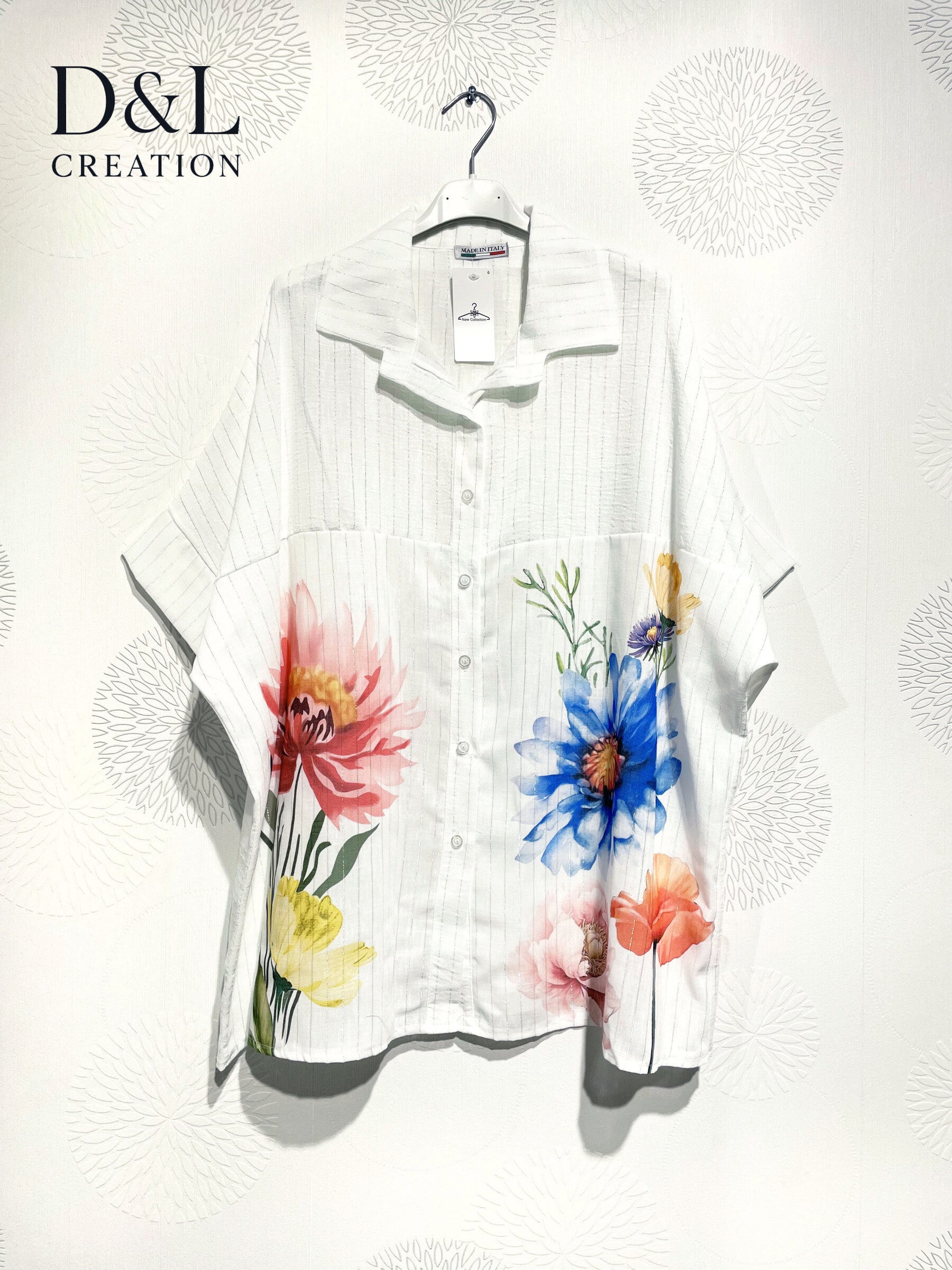 Plus Size Shirt sleeves short silver stripes with T40 to T54 print