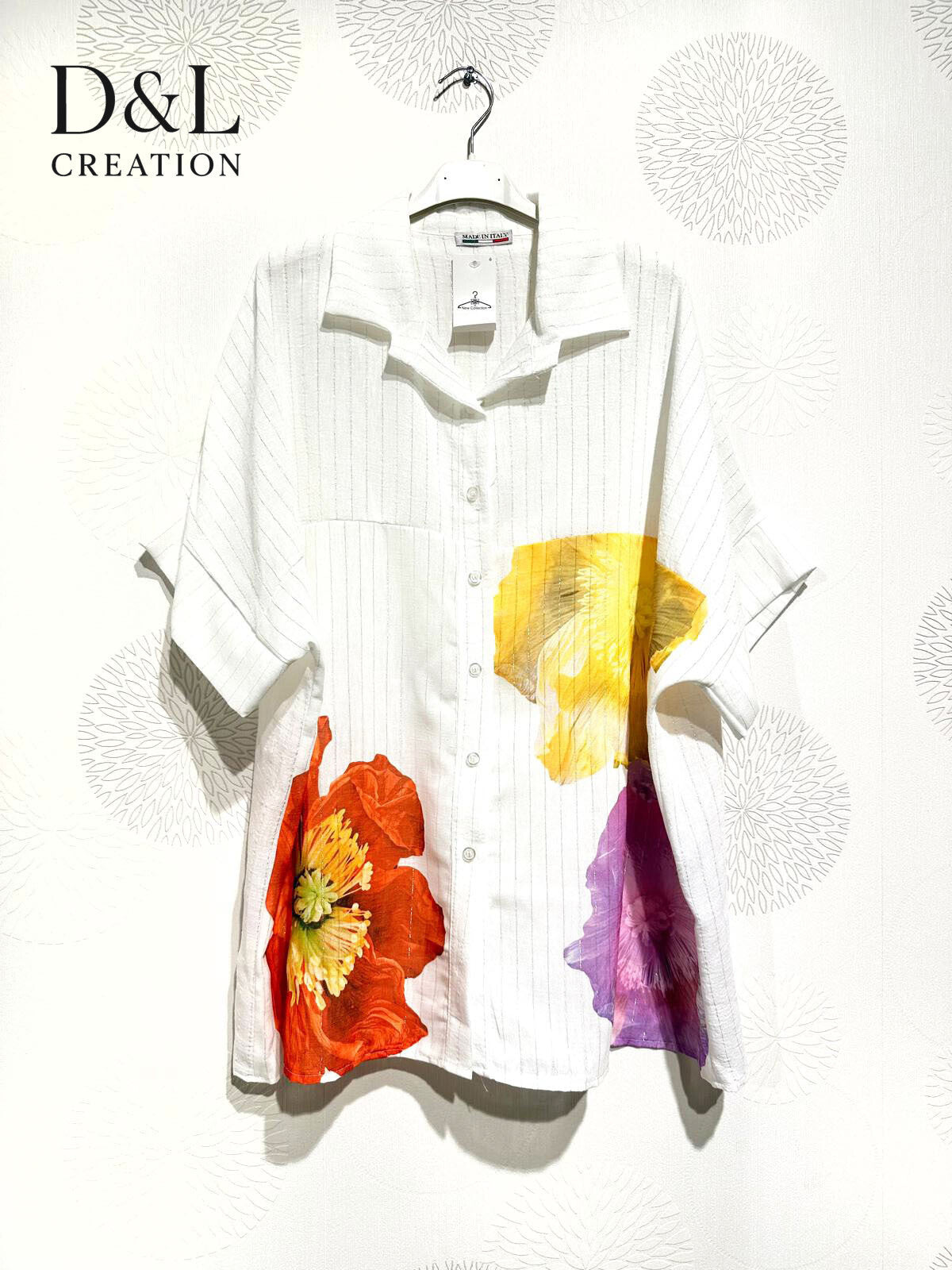 Plus Size Shirt sleeves short silver stripes with T40 to T54 print