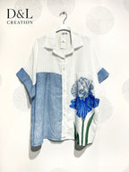Plus Size Shirt sleeves short silver stripes with T40 to T54 print
