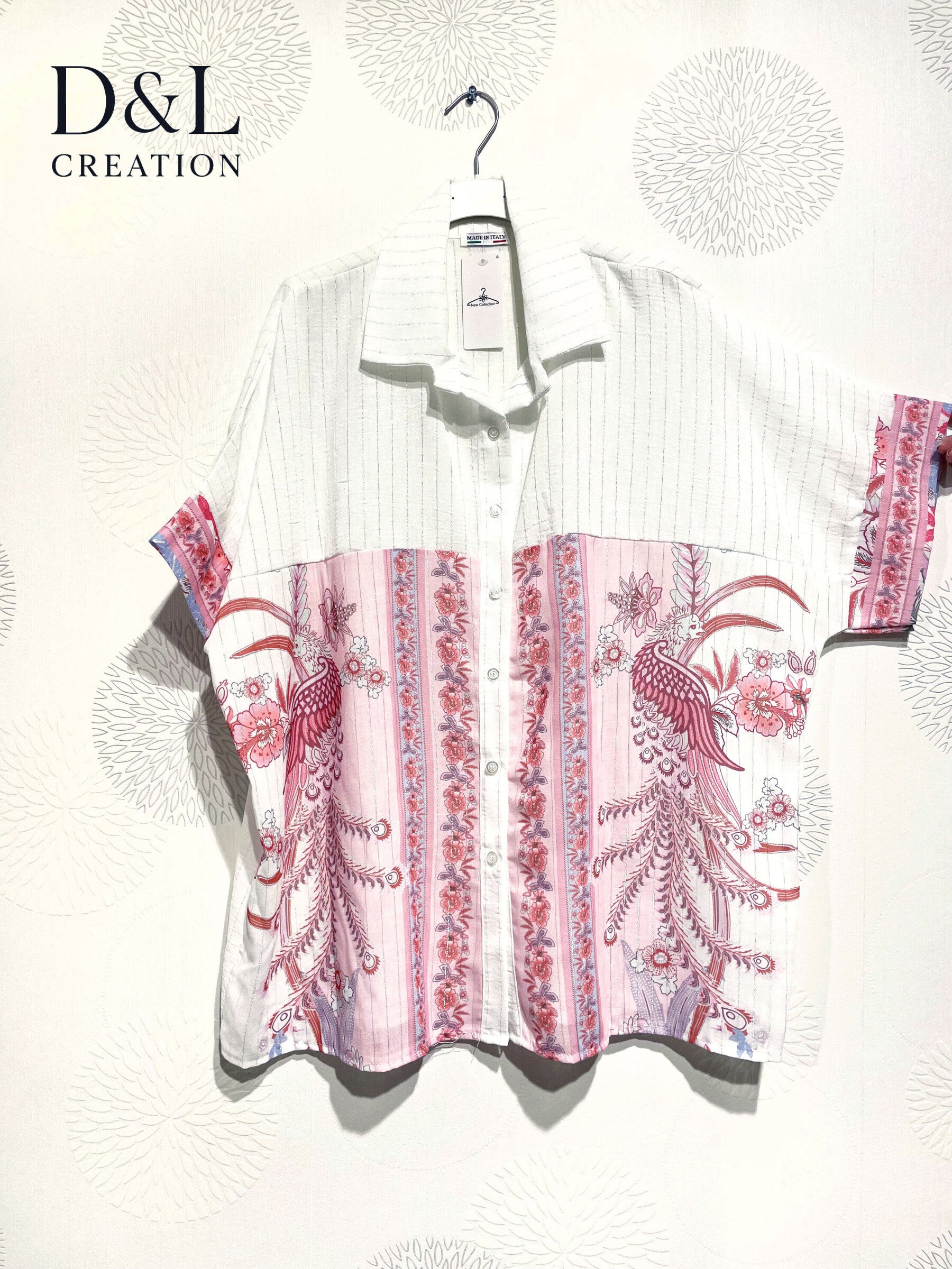 Plus Size Shirt sleeves short silver stripes with T40 to T54 print