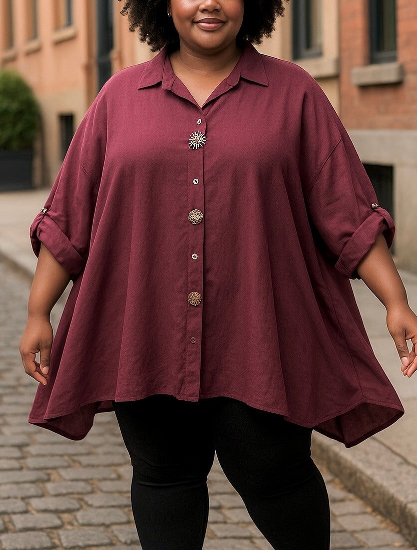 Oversized Skjorta med Tre Pin i Plus Size