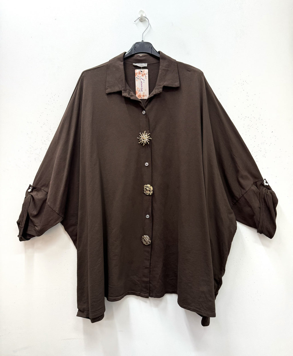 Oversized Skjorta med Tre Pin i Plus Size