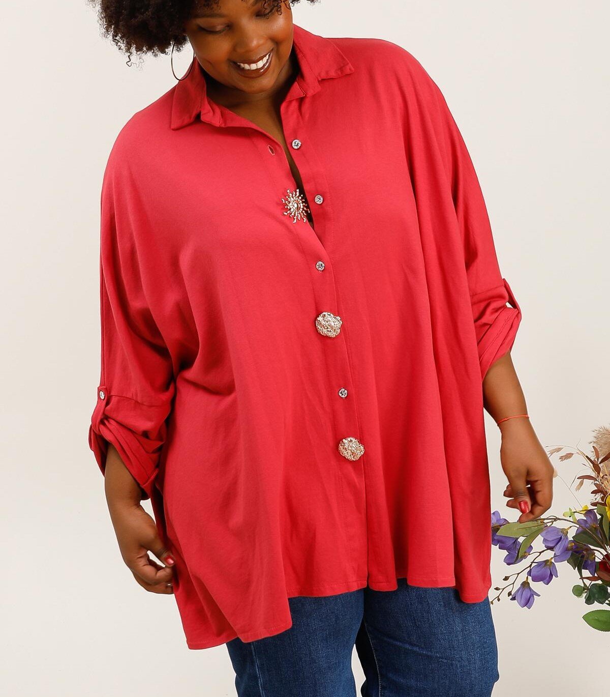 Oversized Skjorta med Tre Pin i Plus Size