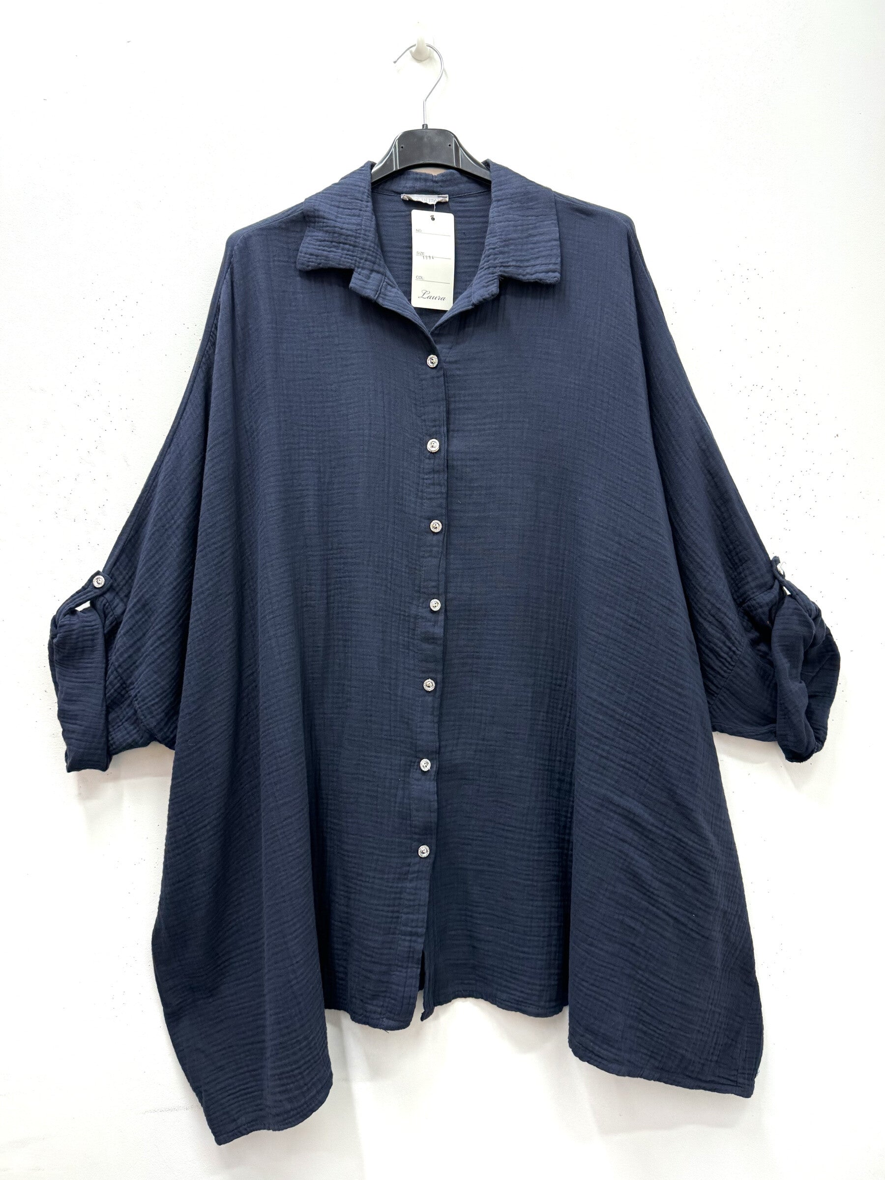 Oversized cotton gauze shirt i Stora Storlekar
