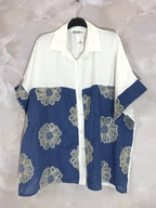 Plus Size Oversize Patchwork Skjorta med T40 Broderi till T56