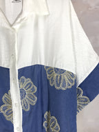 Plus Size Oversize Patchwork Skjorta med T40 Broderi till T56