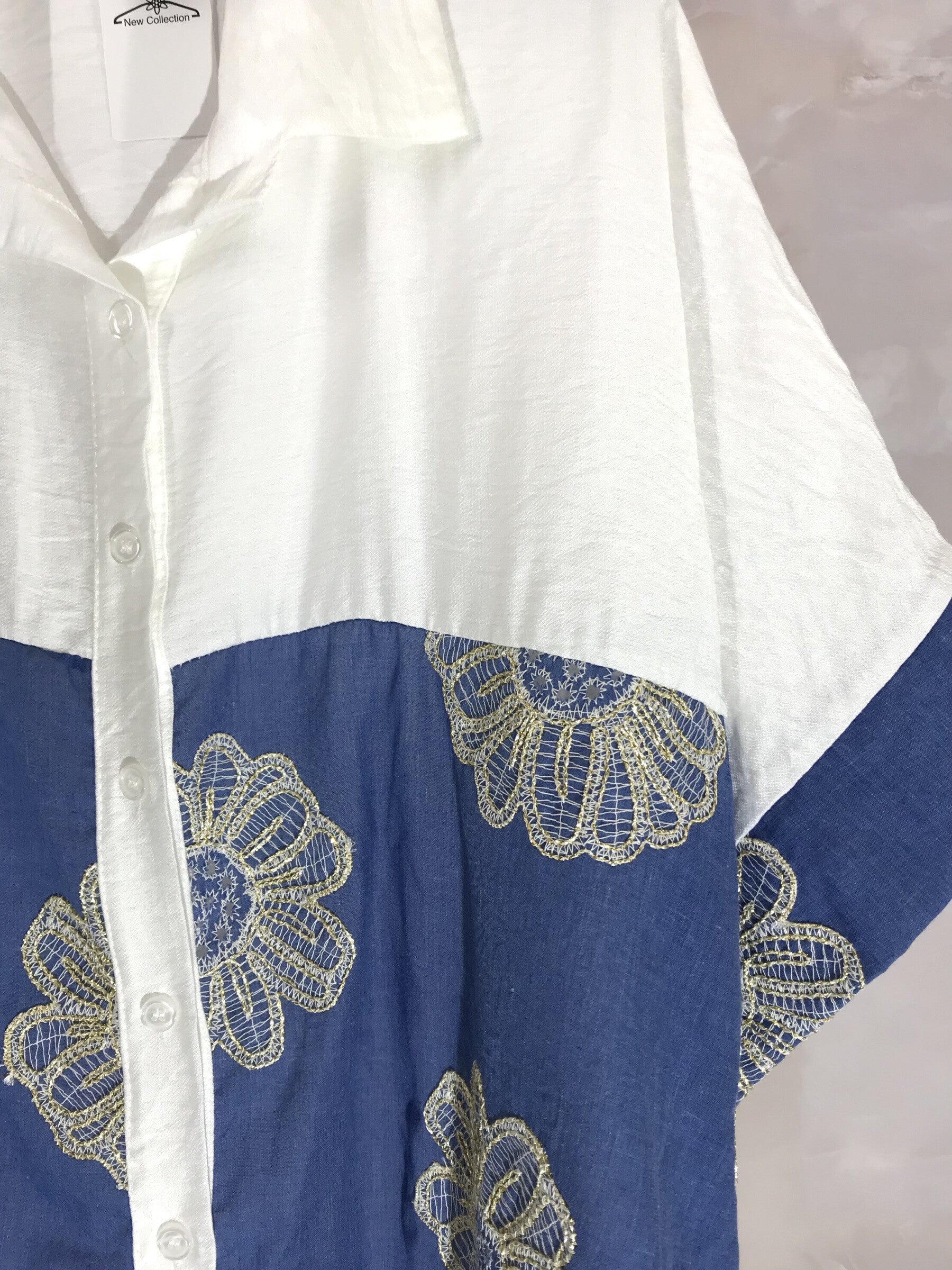 Plus Size Oversize Patchwork Skjorta med T40 Broderi till T56