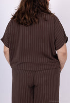 Plus Size Randig Skjorta med Knytning Framme T38 till T56