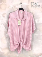 Plus Size Striped shirt tied in front T38 to T56