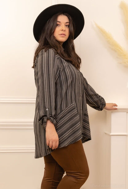 Plus Size Randig Skjorta