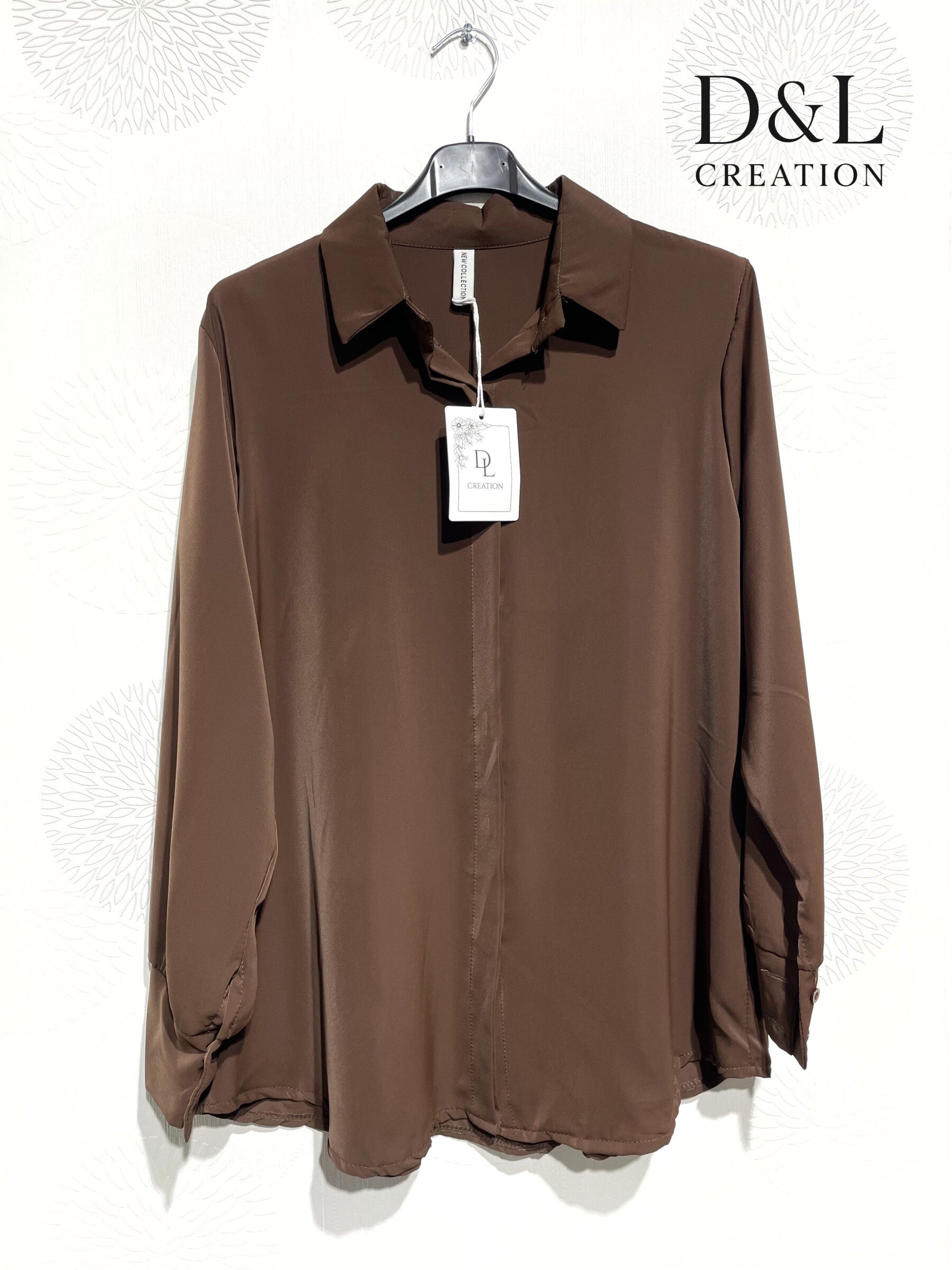 Flowy and soft thick satin shirt with hidden buttons