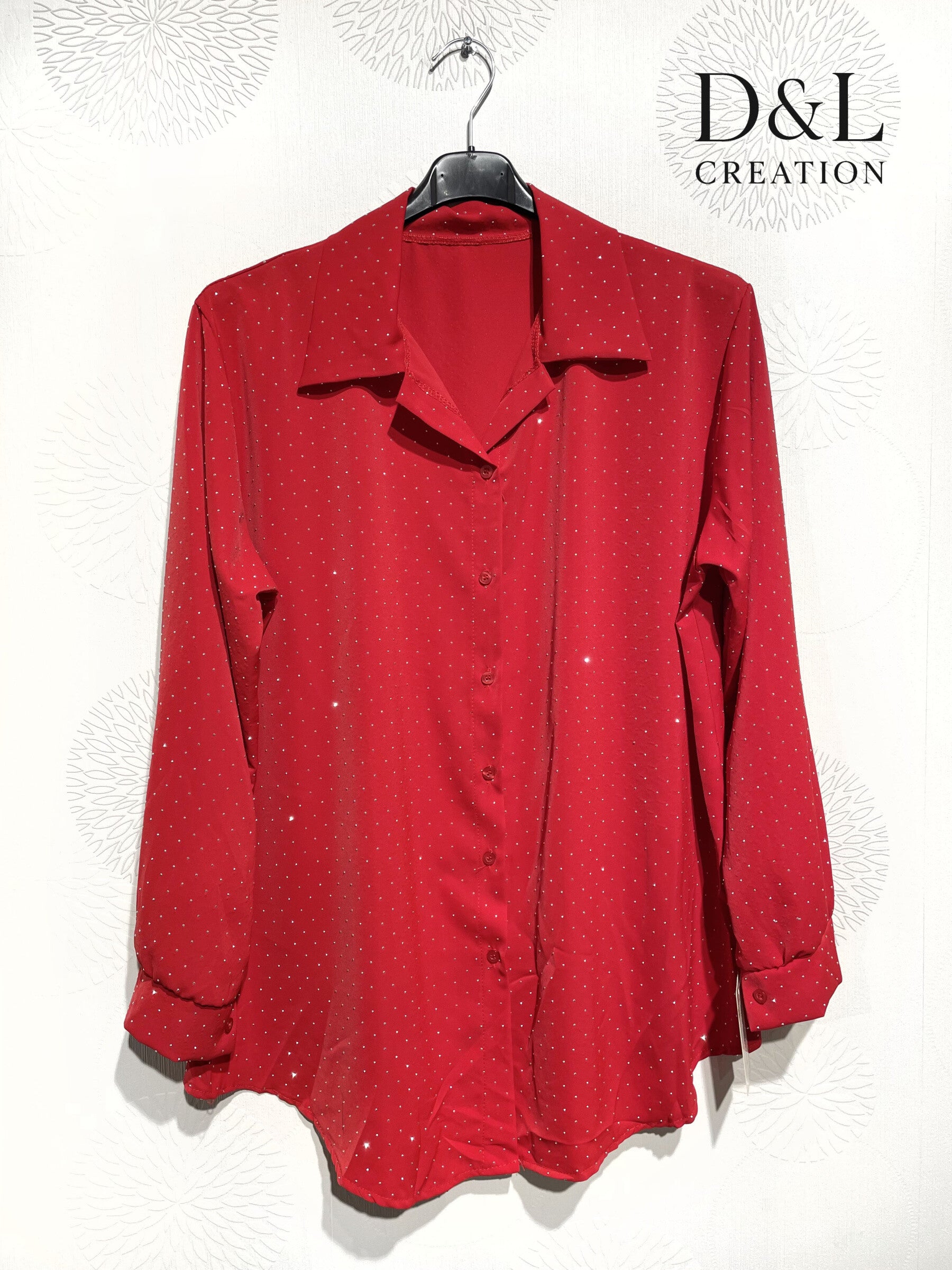 Satin shirt with rhinestones sizes 38 to 48 i Stor Storlek