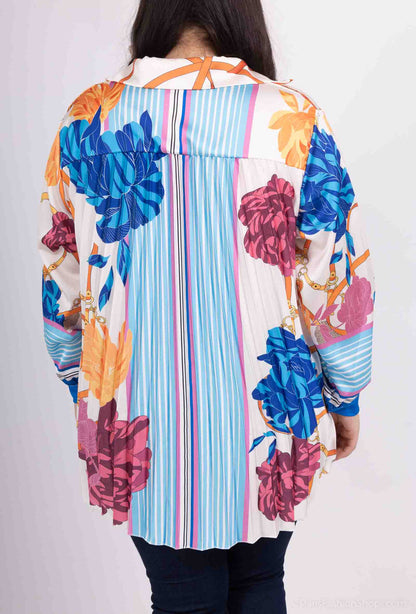 Plus Size Satin Skjorta med Fållad Bak (Olika Mönster)