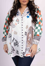 Plus Size Satin shirt with pleated back (various prints)