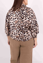 Plus Size Satin Skjorta med Leopard- och Pythontryck