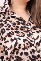 Plus Size Satin Skjorta med Leopard- och Pythontryck
