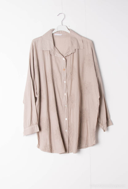 Plus Size Cotton blouse/shirt with english flower embroidery