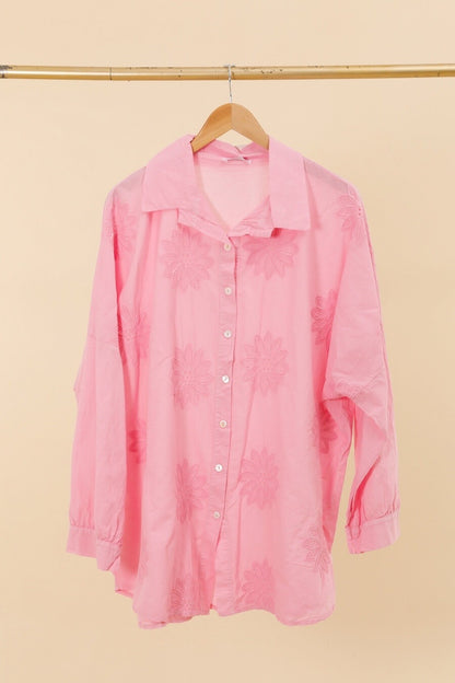 Plus Size Cotton blouse/shirt with english flower embroidery