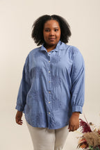 Plus Size Cotton blouse/shirt with english flower embroidery