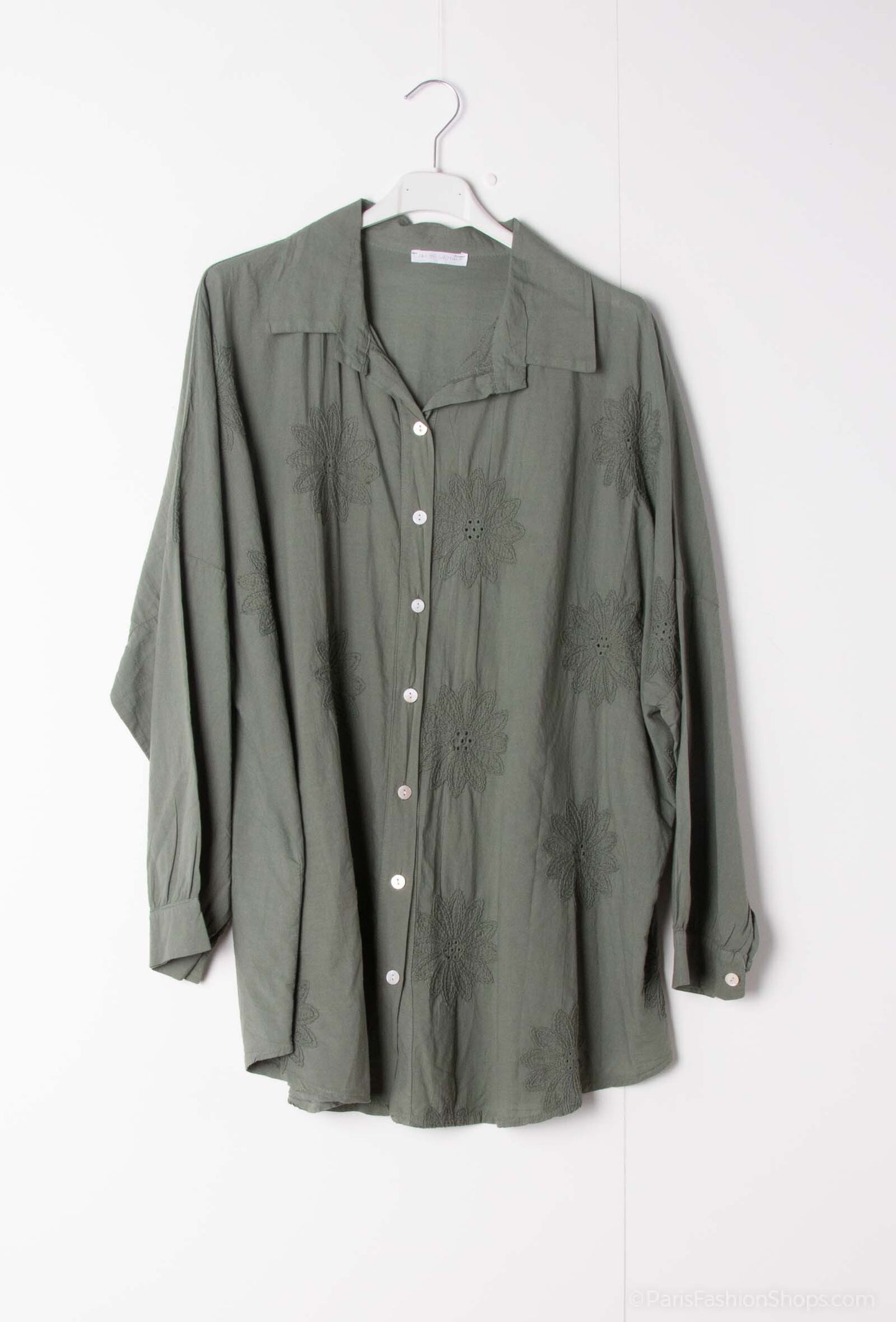 Plus Size Cotton blouse/shirt with english flower embroidery