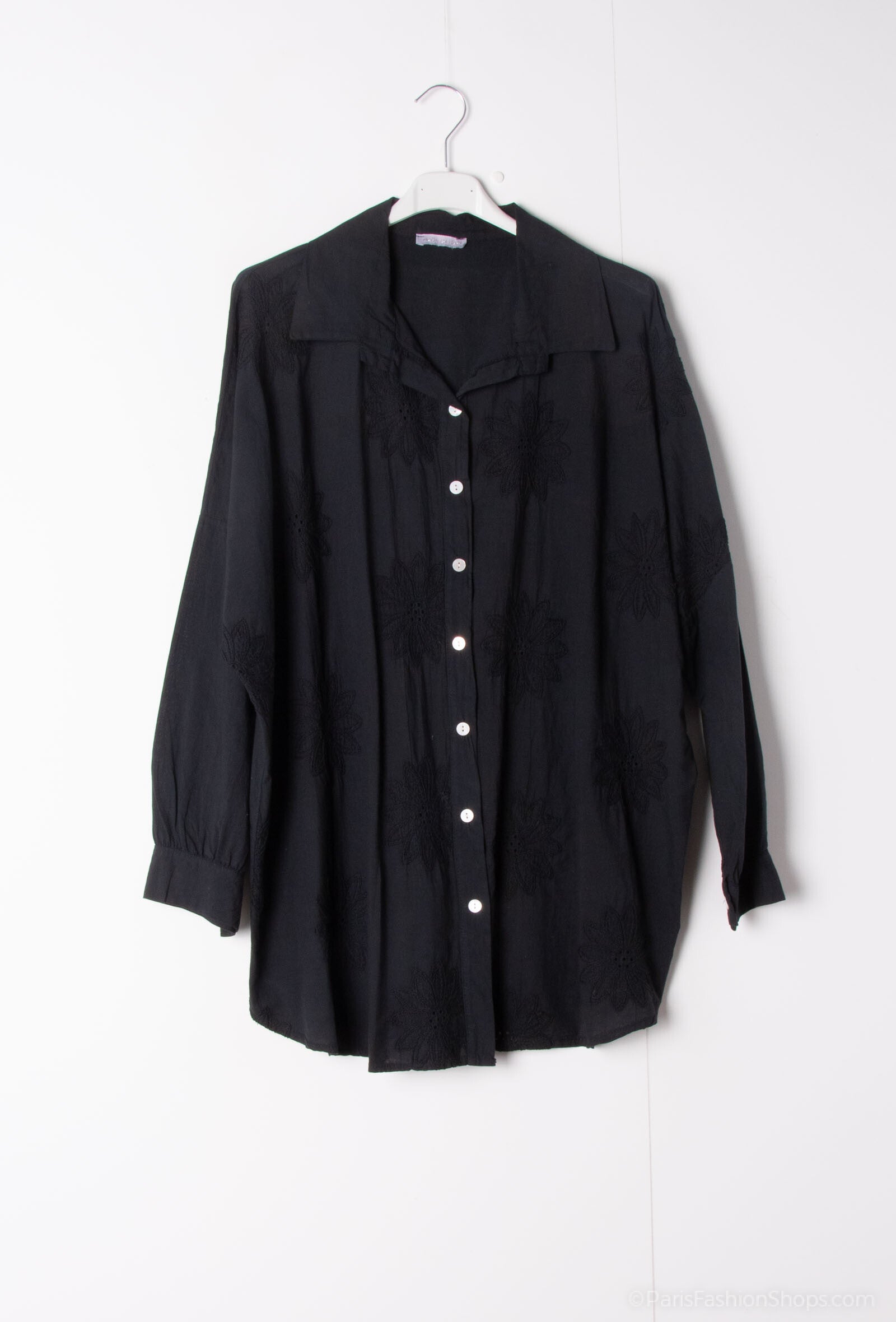 Plus Size Cotton blouse/shirt with english flower embroidery