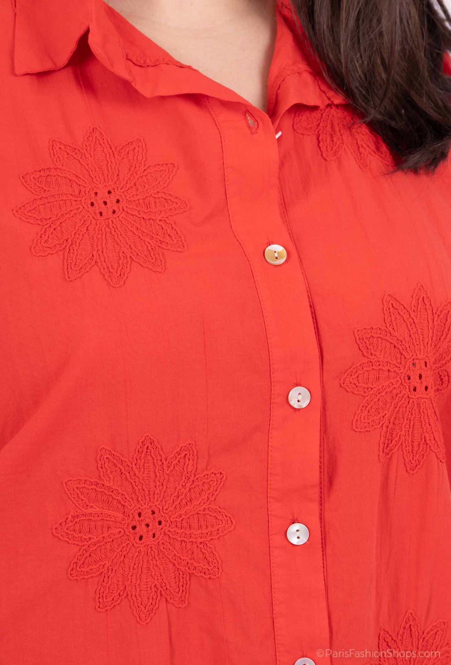 Plus Size Blus med Engelsk Blomsterbroderi