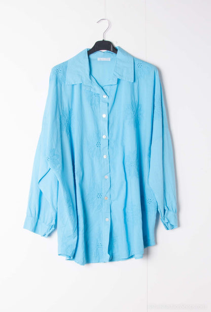 Plus Size Cotton blouse/shirt with english flower embroidery