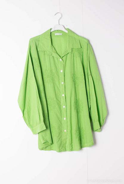Plus Size Cotton blouse/shirt with english flower embroidery
