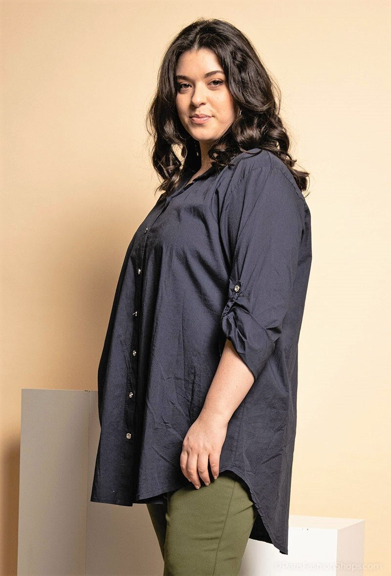 Cotton poplin shirt i Stor Storlek