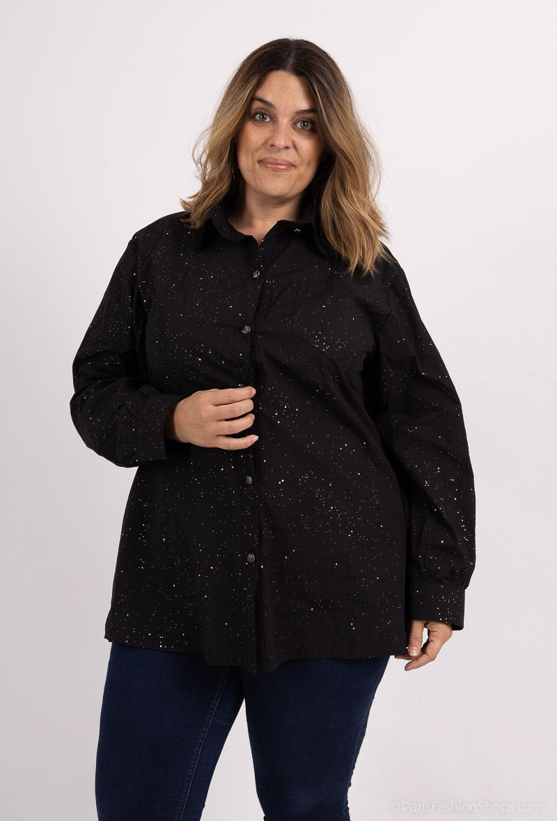 Plus Size Paljett T-shirt i Bomull