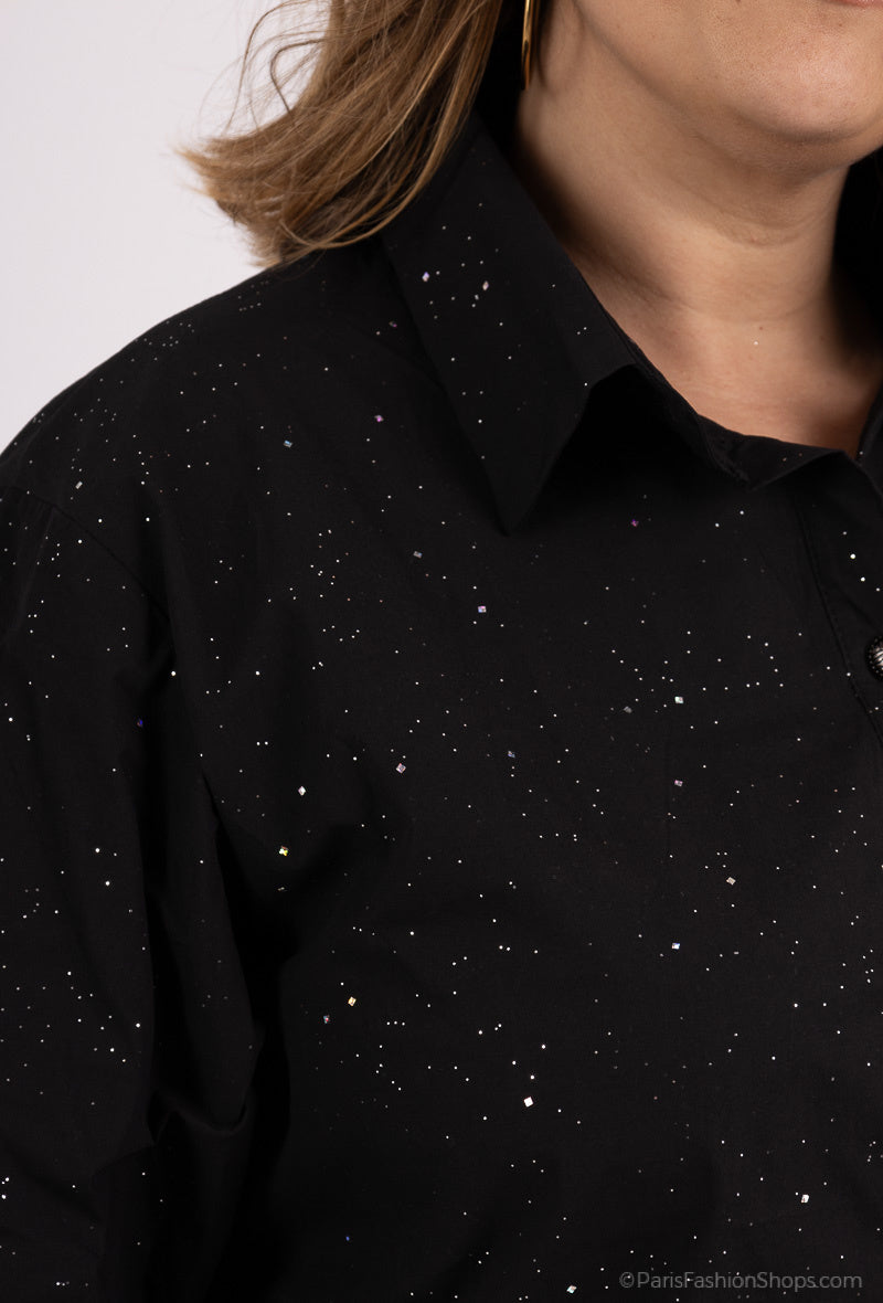 Plus Size Paljett T-shirt i Bomull