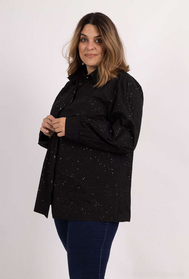 Plus Size Paljett T-shirt i Bomull