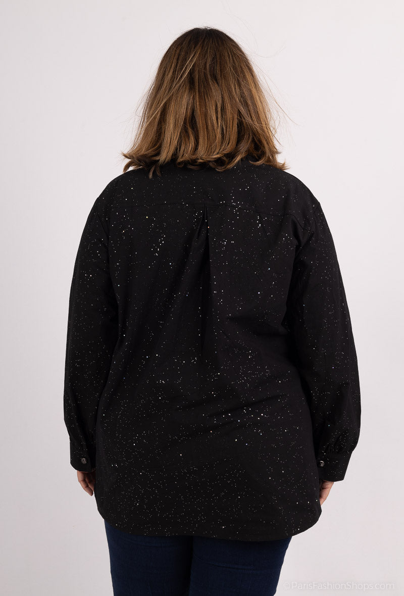 Plus Size Paljett T-shirt i Bomull