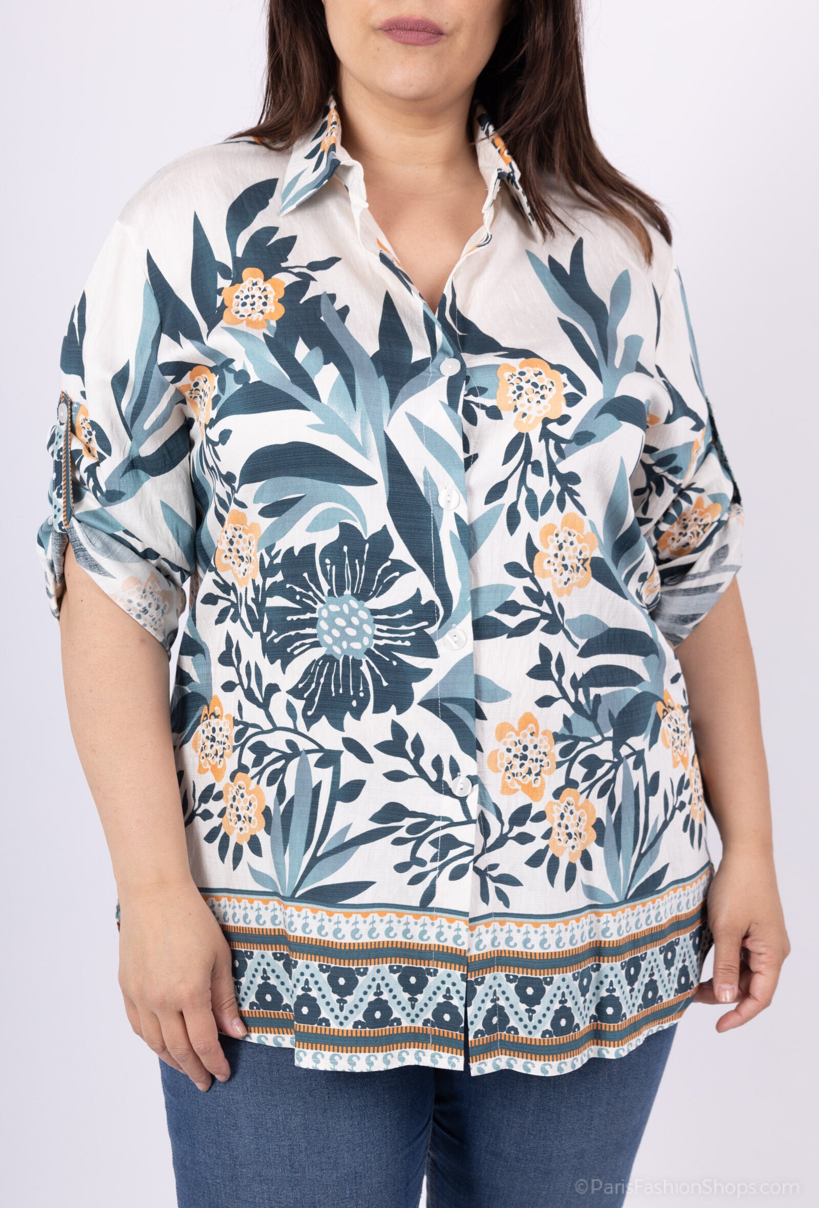 Blommönstrad Plus Size Skjorta för Vår och Sommar