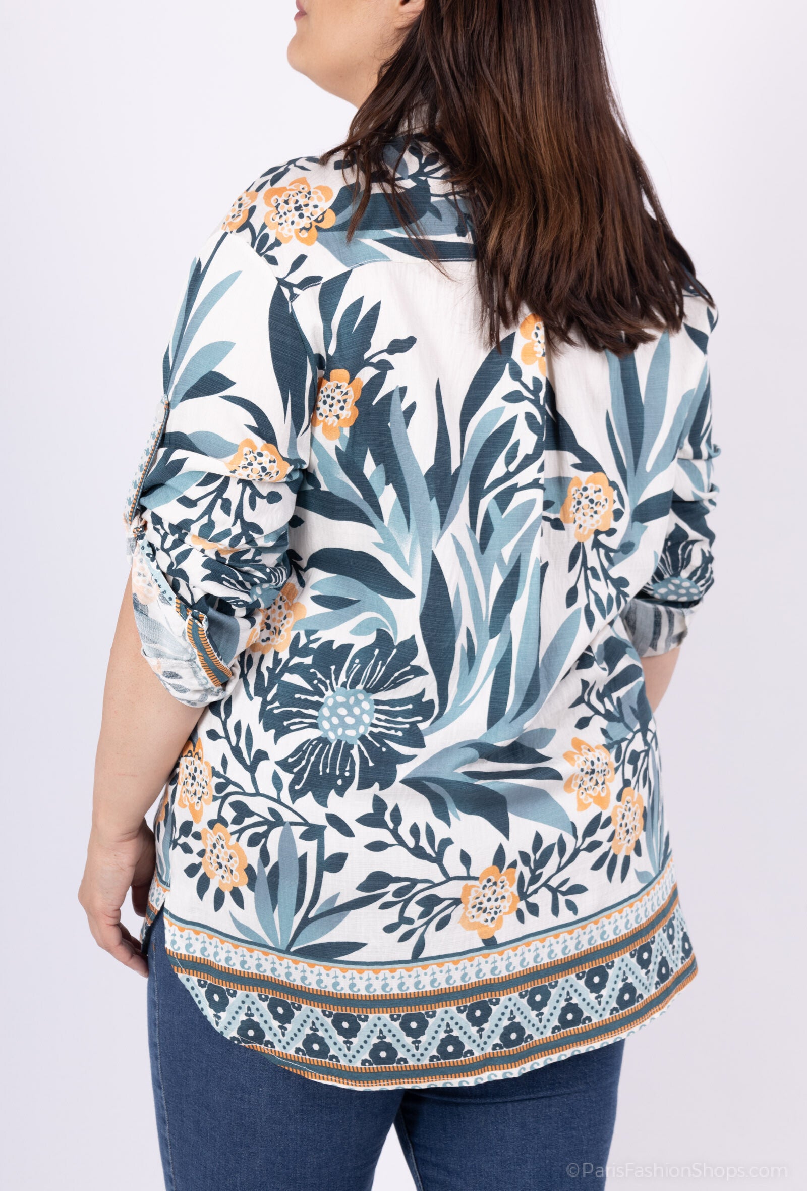 Blommönstrad Plus Size Skjorta för Vår och Sommar